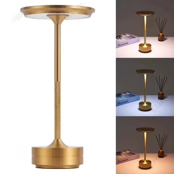 ŞIK MODEL GOLD İNCE TASARIM GÜÇLÜ IŞIK DÜZ MODEL 3 RENK IŞIK ŞARJLI DOKUNMATİK MASA LAMBASI IŞIK ŞİDDETİ AYARLANABİLİR ürün görseli 1