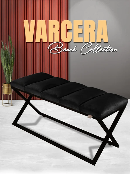 Varcera V2 Siyah Çapraz Metal Ayaklı Bench Puf ürün görseli 1