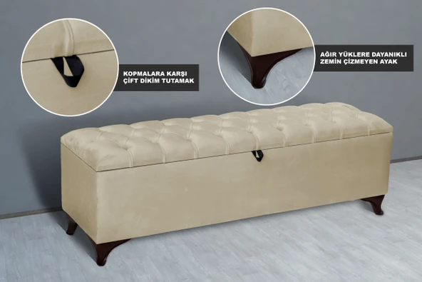 Vetra Sandıklı Bench Puf, Beyaz - Resim 8