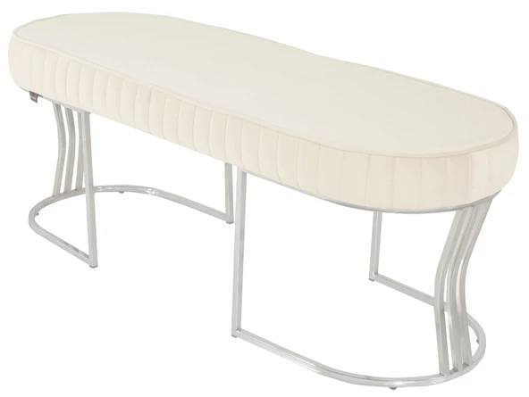 Viego Silver Striped Bench Puf - Resim 6