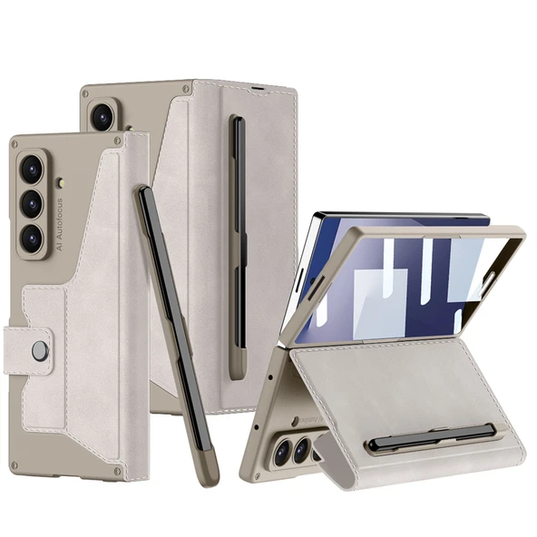 Galaxy Z Fold 7 Kılıf Kamera Korumalı Kadife Tasarımlı Kıpta Kalem Bölmeli Fest Kapak ürün görseli 1