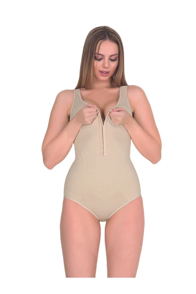 REVA Kadın Bej Agraflı Kalın Askılı 2xl-3xl Çıtçıtlı Body Korse ürün görseli 1
