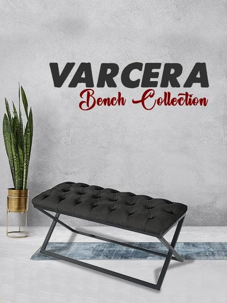 Varcera Siyah Çapraz Metal Ayaklı Bench Puf ürün görseli 1