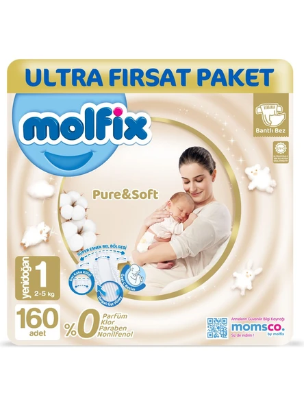 Molfix Pure&Soft Yenidoğan 1 Numara 160'lı Bebek Bezi ürün görseli 1