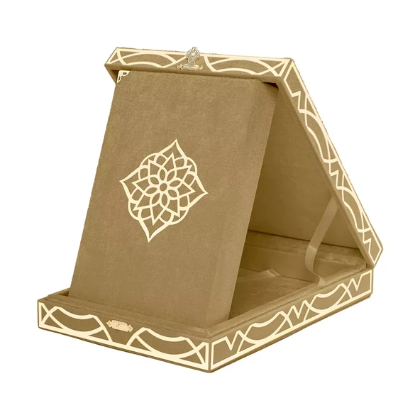 Kadife Kutulu Kur'an-ı Kerim (Hafız Boy, Pleksili Desen, Gold) ürün görseli 1