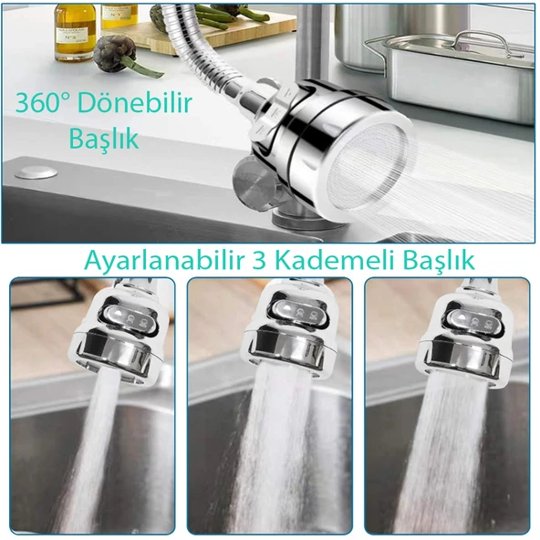3 Kademeli Tasarruflu Universal Mutfak Musluk Başlığı - Resim 3