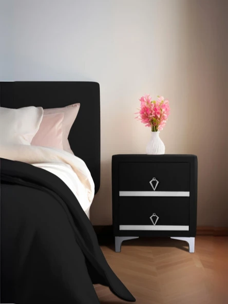 Doppia Linea Silver Komodin, İki Çekmeceli - Resim 5