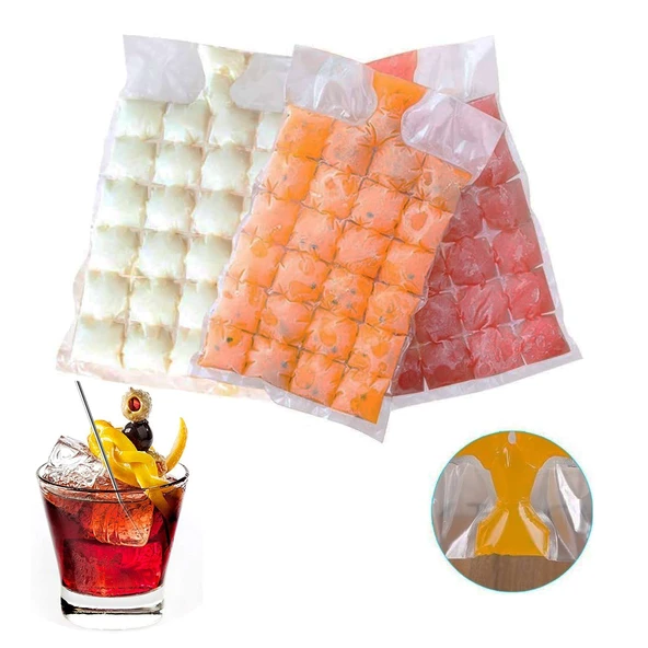 2 Paket 480 Adet Buz Küpü, Buz Torbası, Kolay Çıkarılan Buz Küpü Kalıp Tepsileri, Dondurucu, Kokteyl, Kemik Suyu Torbası Dondurma Meyve Suyu için Kendinden Sızdırmaz Buz Küpü Torbaları ürün görseli 1