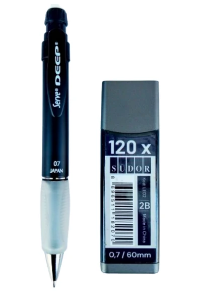 2B , 120' li 60 mm 0,7 uç ve serve deep 0,7 uçlu kalem seti (metallik mr. black) ürün görseli 1