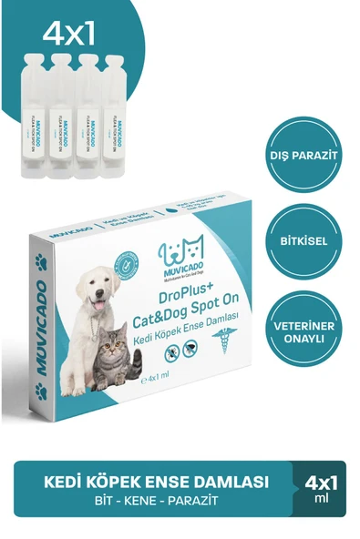muvicado Kedi Köpek Dış Parazit Bitkisel Damla Kedi Ense Iç Dış Damla Parazit 4x1 ml ürün görseli 1