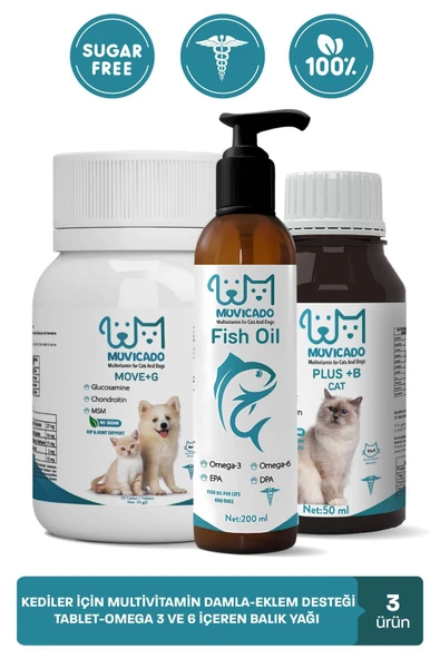 muvicado Kedi Eklem Kas Kıkırdak Desteği (MULTİVİTAMİNLİ KEDİ DAMLASI-BALIK YAĞI-GLUKOZAMİN TABLET) ürün görseli 1