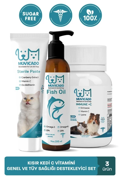 muvicado Kısır Kedi Özel Takviye Seti C Vitamin Tablet Multivitaminli Malt Balık Yağı ürün görseli 1