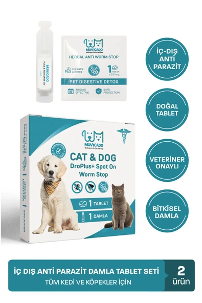 muvicado Kedi İç Dış Bitkisel Parazit İç Dış Damlası Köpek İç Dış Anti Parazit Bit Pire Kene Damla Seti ürün görseli 1
