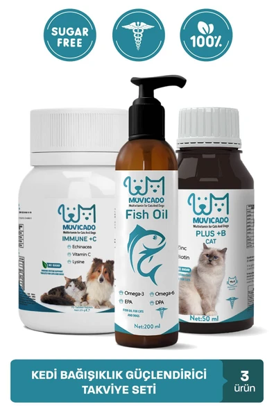muvicado Kedi Bağışıklık İmmün Güçlendirici Multivitaminli Damla Somon Balık Yağı C Vitaminli Tablet ürün görseli 1