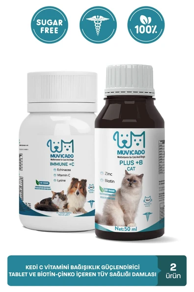muvicado Kedi Bağışıklık Sistemi Destekleyici Biotin ve Çinko İçeren Damla - C Vitamini Tablet ürün görseli 1