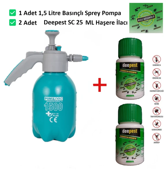 Deepest Sc 25ML Haşere Ilacı ve 1, 5 Ltbasınçlı Pompa Pıre, Akrep, kene, tahtakurusu, hamamböceği Için Etkili ürün görseli 1