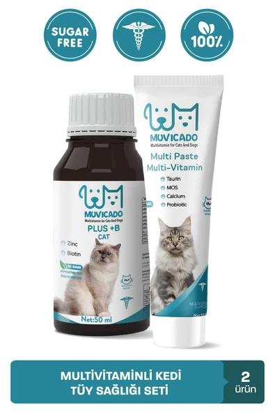 muvicado Multivitaminli Kedi Damlası ve Taurinli Kedi Maltı - Kedi Tüy Sağlığı - Kedi Tüy Yumak Önleyici ürün görseli 1