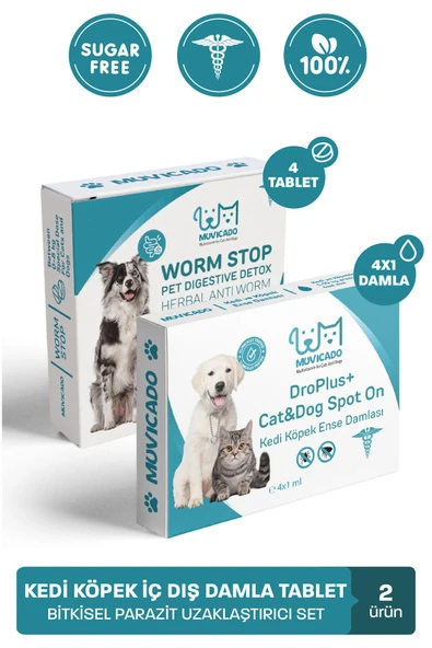 muvicado Kedi Köpek İç Dış Anti Parazit Uzaklaştırıcı Bitkisel Damla Ödül Tablet Seti Bit Pire Giderici ürün görseli 1