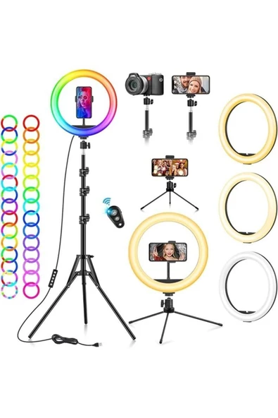 SMAYLİNG 10 Inç 26 Cm Rgb Işıklı Tripod Çok Renkl Led 210 Cm Tripot Youtube Tiktok Işığı Ve Bluetooth Kumanda ürün görseli 1