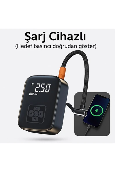 SMAYLİNG Kablosuz Dijital Hava Kompresörü | 4000 mAh Powerbank | 5 Modlu Şişirme Pompası ürün görseli 1
