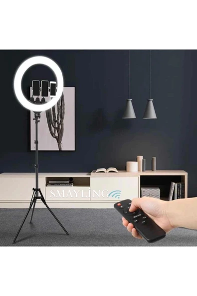 SMAYLİNG 22 Inç Ring Light Mega Boy Döküm Ayaklı Kuaför Makyaj Işığı Youtube Canlı Yayın Led Halka Lüx ürün görseli 1