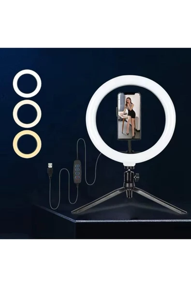 SMAYLİNG Masa Üstü Işık Tripodlu Makyaj Işığı Video Çekim Tiktok YouTube Işığı 3 Işık Modu + Telefon Tutucu ürün görseli 1