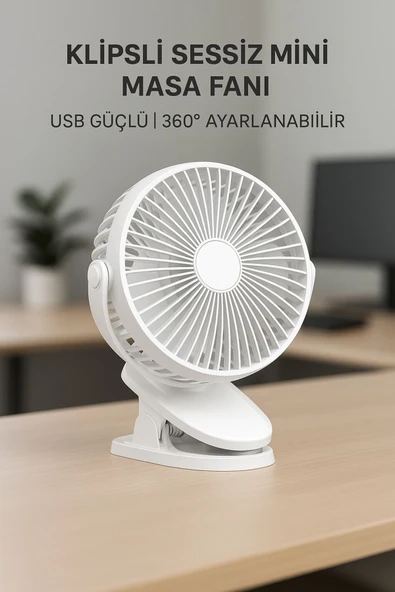 SMAYLİNG Şarj Edilebilir Mandallı Mini Vantilatör – 3 Kademeli Sessiz Masa Fanı ürün görseli 1