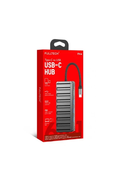Fulltech 6in1 TYPE-C to USB HUB 3xUSB Giriş, 1xHDMI Giriş, TF/SD Kart Girişi Çoğaltıcı ürün görseli 1