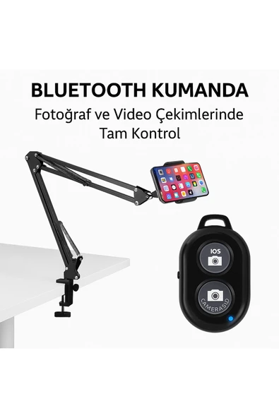 SMAYLİNG Üstten Çekim Telefon Standı + Bluetooth Kumanda Tripodlu Yayıncı Aksesuarı 360° Ayarlı ürün görseli 1