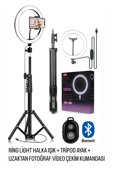 SMAYLİNG 10ınç Youtuber Led Işıklı Tripod Selfie Makyaj Işığı Sürekli Ring Light 26cm 2.1 M Ayaklı Tripot ürün görseli 1