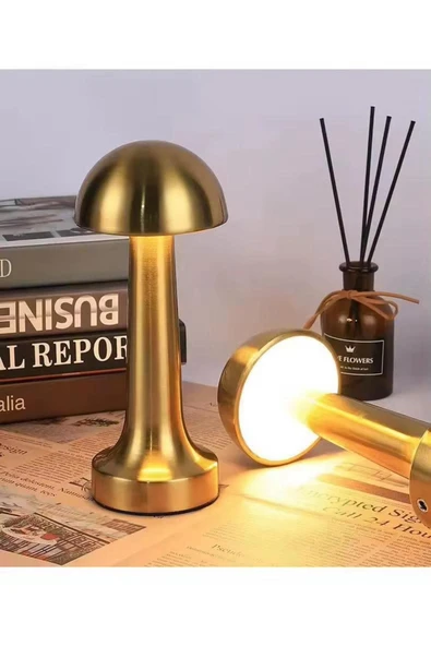 SMAYLİNG Mantar Masa Lambası Retro Gold Altın Renkli TYPC-E Şarjlı Dekoratif Dokunmatik Masa Lambası ürün görseli 1