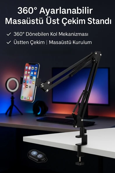 SMAYLİNG Masaüstü Üst Çekim Tripod Yayıncı & Oyuncu Telefon Standı 360° Ayarlanabilir ürün görseli 1