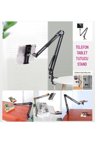 SMAYLİNG Tablet&telefon Tutucu Stand Uzun Kollu Masa Üstü Stant Ayarlanabilir Esnek Açılı 360° Oynar Başlıklı ürün görseli 1