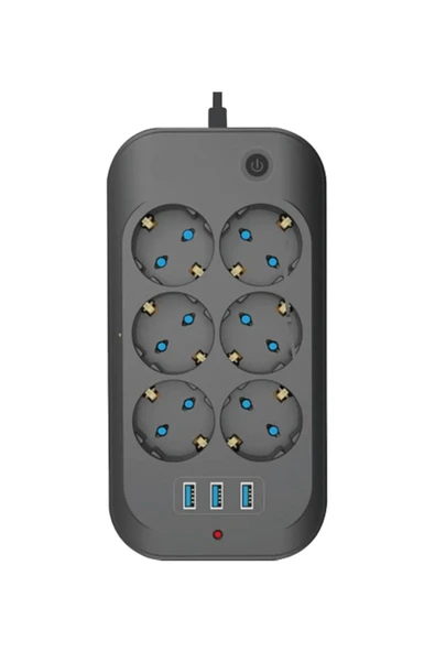 SMAYLİNG Akım Korumalı 6'lı Priz, 3'lü Usb Priz Uzatma Kablolu Isıya Dayanıklı ürün görseli 1