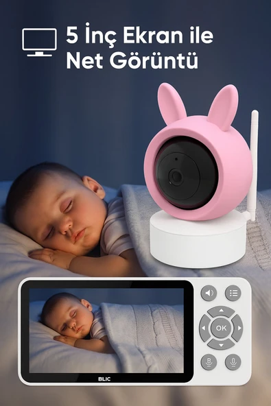 SMAYLİNG WiFi Bebek Kamerası 5 inç Ekranlı – 1080P HD, Tuya App, Gece Görüş, Hareket & Ses Algılama ürün görseli 1