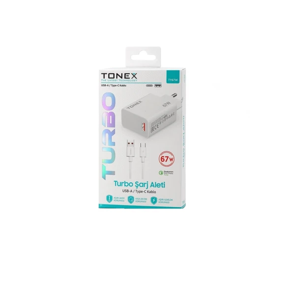 Tonex 67W Turbo Başlık Usb Kablo Şarj Seti Turbo Şarj (Saniye Sayar) 67W 6A - TY67W ürün görseli 1