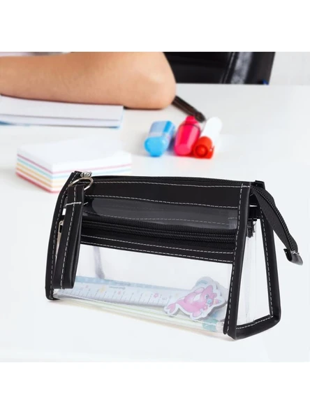VUKI KALEM CANTASI 3 BOLME DERI+PVC SIY VK-0119-04 ürün görseli 1