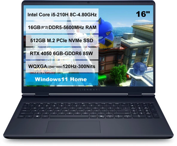 Dell Alienware 16 Aurora Intel Core 5-210H RTX4050 16GB RAM 512GB M.2 SSD 16" 2K WQXGA Windows11 Home AC16250 ürün görseli 1