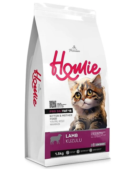 Homie Super Premium Düşük Tahıllı Anne & Yavru Kuzu Etli Açık Yavru Kedi Maması 1 Kg ürün görseli 1
