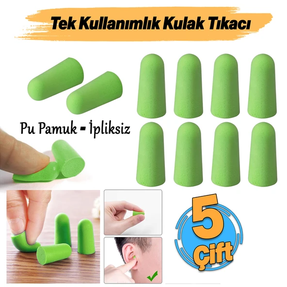 Tek Kullanımlık Kulak Tıkacı (5 Çift) 36 Db Pu Pamuk Tıkaç Gürültü Ses Önleyici Yüzme Su Koruyucu ürün görseli 1