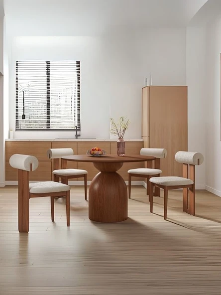 Elera İskandinav Doğal Ahşap Mutfak Masası 120x120 ürün görseli 1