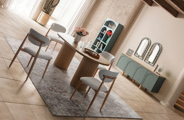 WTW インテリア PTTAVM: Zenith İskandinav Oval Natural Ahşap Bohem Masa 90x190