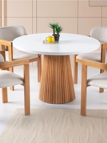 Milas Natural Ahşap Bohem Yemek Masası 120x120 ürün görseli 1