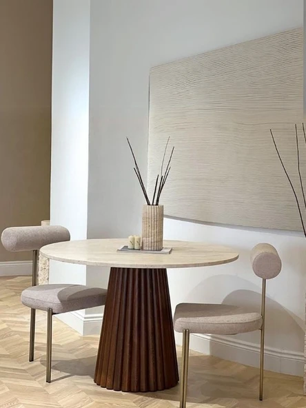 Acantus Traverten Ahşap Yemek Masası 90x90 ürün görseli 1
