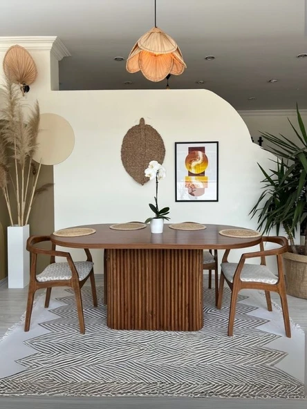Terra Oval Ceviz Ahşap Bohem Masa 80x160 ürün görseli 1