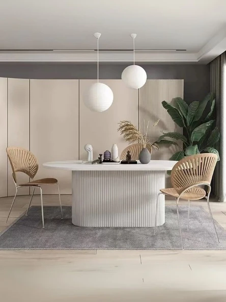 Luna Oval Beyaz Ahşap Bohem Masa 80x150 ürün görseli 1