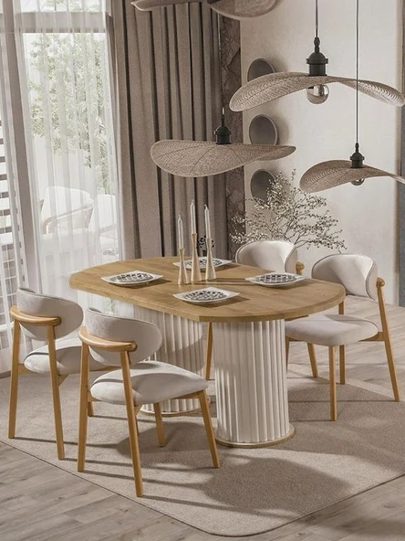 Horizon İskandinav Oval Natural Ahşap Bohem Masa 80x190 ürün görseli 1