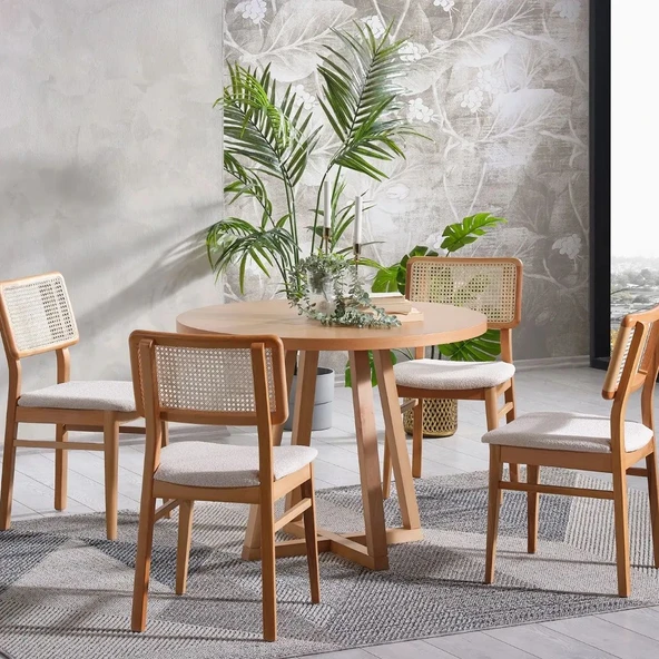 Visby Sedef Natural Ahşap Bohem Sandalye - Resim 4