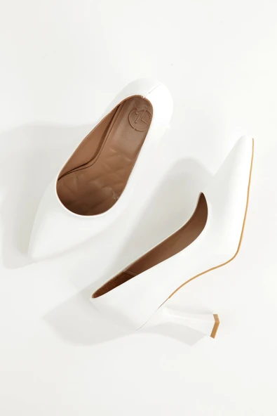 Kanger Beyaz Mat Kadeh Topuklu Ayakkabı Klasik Stiletto ürün görseli 1