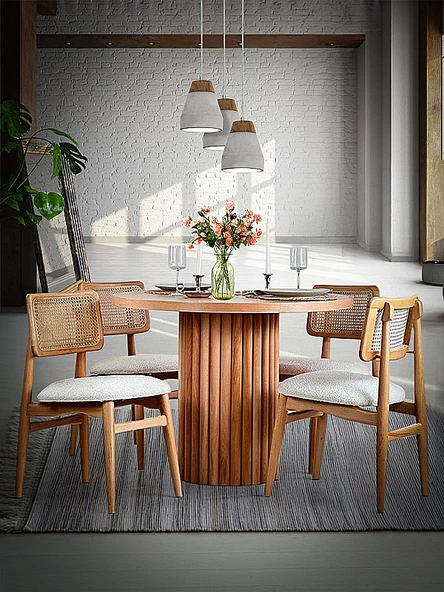 Tetra İskandinav Natural Ahşap Masa Sandalye Takımı 100x100 ürün görseli 1